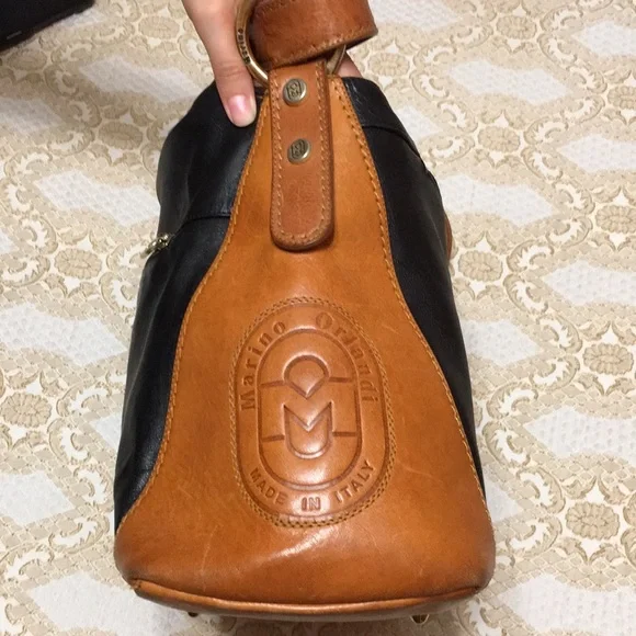 MARINO ORLANDI Genuine Leather Black/Brown ColorBlock Shoulder Bag Made in Italy - Picture 10 of 16